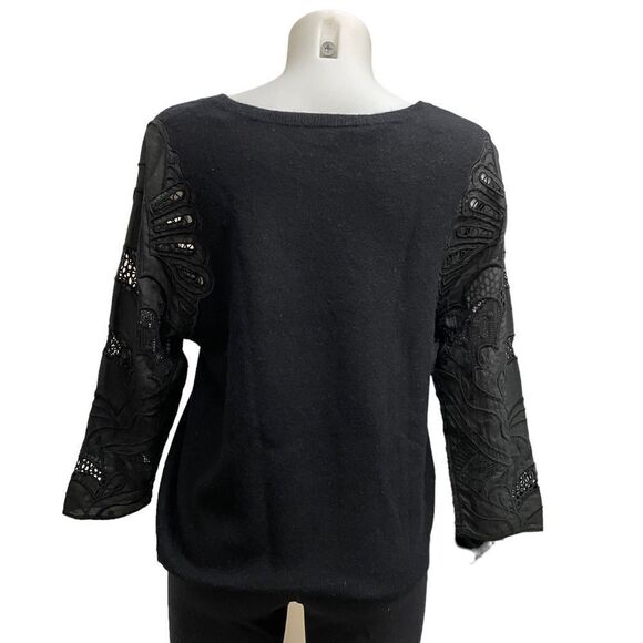 SANDRO
Black Knit Lambswool,Cashmere blend Sweater embroidered sleeves sz 2 - Picture 4 of 10